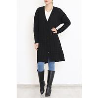 Knit Pattern Long Cardigan Black - 2030.1577.