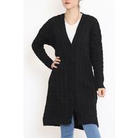 Knit Pattern Long Cardigan Black - 2030.1577.