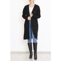 Knit Pattern Long Cardigan Black - 2030.1577.