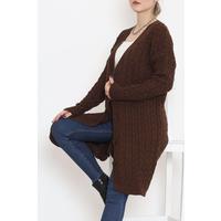 Knitted Pattern Long Cardigan Acıkahve - 2030.1577.