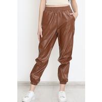Elasticized Leather Trousers Brown - 15851.1289.