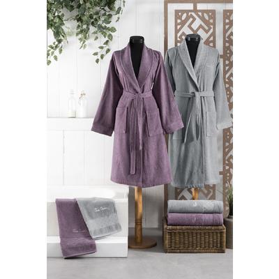 Pierre Cardin Logo Soft Jacquard Family Bathrobe Set Purple - Grey