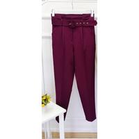 Pleat Detail Belted Carrot Trousers Plum