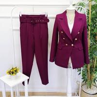 Pleat Detail Belted Carrot Trousers Plum