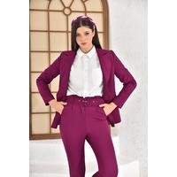 Pleat Detail Belted Carrot Trousers Plum