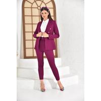 Pleat Detail Belted Carrot Trousers Plum