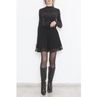 Pleated Lace Mini Skirt Black - 12368.148.