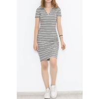 Polo Neck Striped Dress Greyblack - 832.1019.