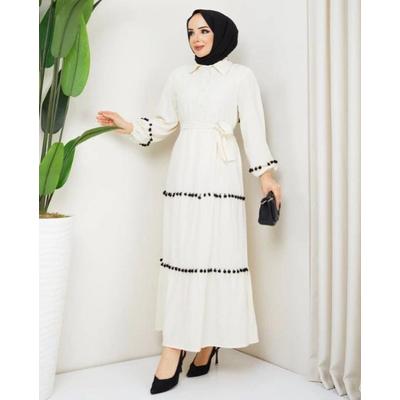 Pompom Detailed Dress White