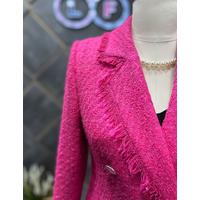 Tasseled 6 Button Knitted Fabric Winter Jacket Fuchsia