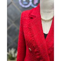 Tasseled 6 Button Knitted Fabric Winter Jacket Red