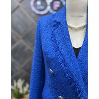 Tasseled 6 Button Knitted Fabric Winter Jacket Saks Blue