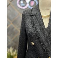 Tasseled 6 Button Knitted Fabric Winter Jacket Black