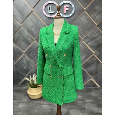 Tasseled 6 Button Knitted Fabric Winter Jacket Green