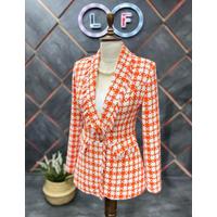 Tasseled Checkered Winter Jacket Orange