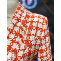 Tasseled Checkered Winter Jacket Orange