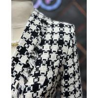 Tasseled Checkered Winter Jacket BlackWhite