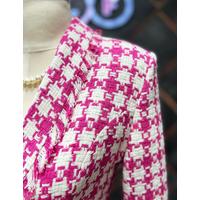 Tasseled Checkered Winter Jacket Fuchsia