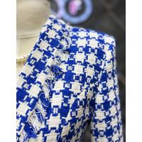 Tasseled Checkered Winter Jacket Blue