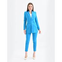 Satin Collar Half Belt Suit Sky Blue