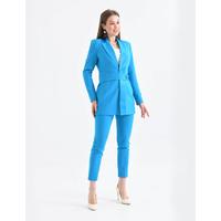 Satin Collar Half Belt Suit Sky Blue