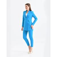 Satin Collar Half Belt Suit Sky Blue