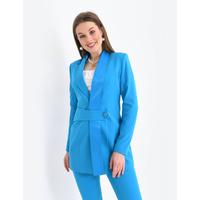 Satin Collar Half Belt Suit Sky Blue