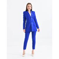 Satin Collar Half Belt Suit Saks Blue