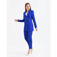 Satin Collar Half Belt Suit Saks Blue