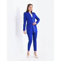 Satin Collar Half Belt Suit Saks Blue