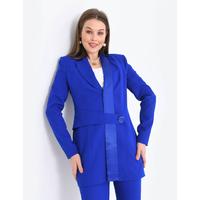 Satin Collar Half Belt Suit Saks Blue