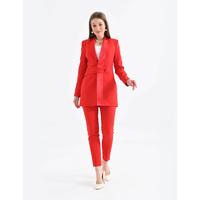 Satin Collar Half Belt Suit Red