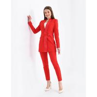 Satin Collar Half Belt Suit Red