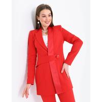 Satin Collar Half Belt Suit Red