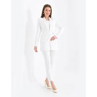 Satin Collar Half Belt Suit White