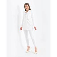 Satin Collar Half Belt Suit White