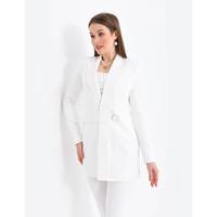 Satin Collar Half Belt Suit White