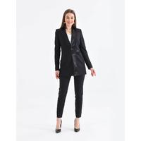 Satin Collar Half Belt Suit Black