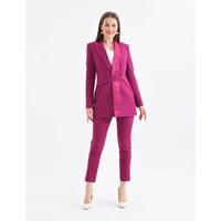 Satin Collar Half Belt Suit Plum