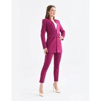 Satin Collar Half Belt Suit Plum