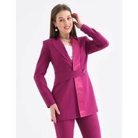 Satin Collar Half Belt Suit Plum