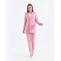 Satin Collar Half Belt Suit Pink