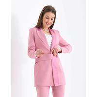 Satin Collar Half Belt Suit Pink