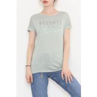 Glitter Detailed Printed T-Shirt Mint - 19610.200.