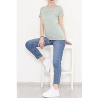 Glitter Detailed Printed T-Shirt Mint - 19610.200.