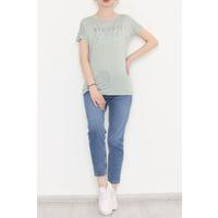 Glitter Detailed Printed T-Shirt Mint - 19610.200.