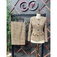 Bagel Collar Skirted Suit Tan