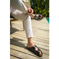 TRL001 BLACK Chekich Leather Slippers