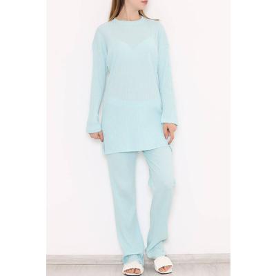 Long Sleeve Corded Suit Turquoise - 10147.1567.