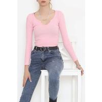 V Yaka Dekolteli Body Pembe - 9937.1567.